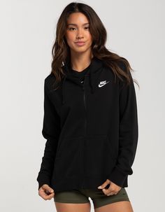 Nike Sportswear Club Zip-Up Fleece Hoodie. Club Fleece Sweatshirts, Universally Loved For Their Coziness And Consistency, Are For Everyone. Always Soft And Made With A Relaxed Fit, They're Basics That Help You Do More. This Full-Zip Option Allows You To Regulate Your Temp On The Fly. Zip It Up When The Wind Is Howling Or Leave It Open To Show Off Your Favorite Tees And Tops. Ribbing At The Hem And Cuffs Is Soft And Stretchy For Easy Layering. Jersey-Lined 3-Panel Hood Feels Soft And Smooth. Embroidered Futura Logo. Flat Drawcord. Front Pocket. 80% Cotton, 20% Polyester. Machine Wash. Imported. Model Is Wearing A Size Medium. Model Measurements:height: 5'6" Bust: 32"waist: 26"hips: 35" Gym Hoodie With Ribbed Cuffs, Nike Moisture-wicking Hoodie Activewear, Cozy Fit Fleece Hoodie For Athleisure, Fleece Long Sleeve Track Jacket For Sports Season, Fleece Track Jacket With Long Sleeves For Sports Season, Sportswear Hoodie For Gym, Nike Sports Hoodie Activewear, Sportswear Fleece Hoodie, Nike Fleece Long Sleeve Activewear