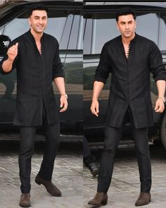 Ranbir Kapoor Black Kurta, Ranbir Kapoor Outfits Fashion Styles, Ranbir Kapoor Sherwani, Ranbir Kapoor In Kurta, Ranbir Kapoor Traditional Wear, Indowestern Wedding Outfits, Ranbir Kapoor Kurta, Kurta Outfits For Men