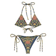 Stay comfortable and stylish all summer with this All-Over Print Recycled String Bikini set. It's made from soft recycled polyester with double-layering and UPF 50+. Style the straps how you like and get ready to swim!  * Soft and stretchy material with UPF 50+ * Sizes up to 6XL * Bikini top comes with removable padding for comfort * Multiple ways to tie and style the bikini set Disclaimers:  * Due to the 2-layered construction and internal stitching, a visible stitch may appear in the crotch seam of the bikini bottom. This is a normal part of the manufacturing process and does not impact the quality or performance of the product. * To make your All-Over Print Recycled String Bikini last longer, thoroughly rinse it off after each use and get rid of any chlorine/salt residue. Printed Tie-side Bottom Swimwear, Bohemian Tie-side Swimwear For Festival, Bohemian Swimwear With Floral Print For Pool, Printed Triangle Top Swimwear For Beach, Bohemian Tie-side Swimwear For Beach Party, Bohemian Floral Print Swimwear For Pool, Bohemian Floral Print Swimwear For The Pool, Bohemian Printed Swimwear For Vacation, Floral Print Swimwear For Festival Beachwear