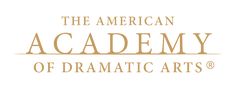 the american academy of dramatic arts logo on a white background with gold lettering that reads,'the american academy of dramatic arts '