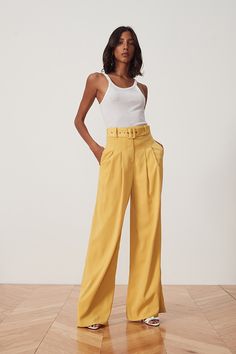 Ashton Pant in Autumn Yellow | Song of Style Yellow Pants Outfit Aesthetic, Yellow Trousers, Outfits With Yellow Pants, Lemon Yellow Outfit, Outfit Ideas Yellow, Yellow Clothing, Yellow Shirt Outfit Women, Yellow Aesthetic Outfit, Yellow Trousers Outfit