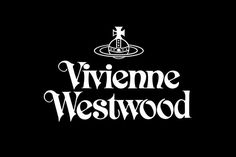 the viviene westwood logo is shown in white on a black background,