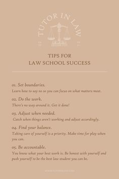 the law school's rules for law school success are shown in brown and white