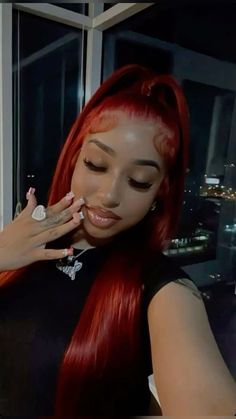 Red Head Hairstyles Black Women, Head Hairstyles, Frontal Wig Hairstyles, Creative Hair Color, Frontal Hairstyles, Face Card, Hair Laid, Dope Hairstyles, Ponytail Styles