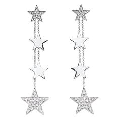 Earrings With Pendent Diamond Stars 18 Karat White Gold Taylor Album, Diamond Danglers, Art Deco Pendant Necklace, Modern Hoop Earrings, Star Theme, Star Earring, White Diamond Earrings, Diamond Pendent, White Gold Diamond Earrings