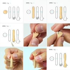 instructions on how to make miniature toothbrushes for dollhouse dolls, including hands and feet