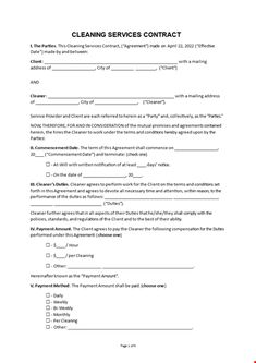 a cleaning service contract form is shown