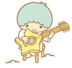 a little boy with blue hair holding a guitar