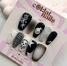 Soul Eater Press On Nails You will receive: ♡ 10 custom nails. ♡ Mini file. ♡ Alcohol prep pad. ♡ Nail glue. ♡ Nail adhesive sticker. ♡ Cuticle pusher. ♡ Instructions. Ballerina Nails Y2k, Soft Grunge Nails, Nails Ballerina, Nails Y2k, Custom Nails, Acrylic Press On Nails