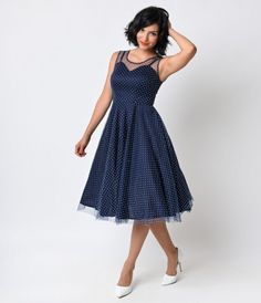 Divinity in dots, darlings! A gorgeous swing reminiscent of a sassy vintage prom dress, complete in a lush navy blue and...Price - $78.00-B6T1h6Dy Vintage Prom Dress, Vintage Bridesmaid Dresses, Cocktail Prom Dress, Vintage Dresses 50s, Vintage Prom, Prom Dresses Vintage, Prom Dress Shopping