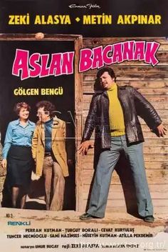 an old movie poster for the film aslan bacanak, with two men standing in front of a door