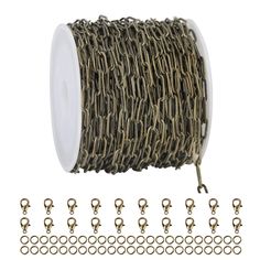 a spool of chain with lots of hooks attached to it