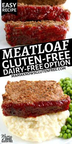 Gluten-free meatloaf with mashed potatoes and peas. Egg Free Meatloaf, Dinner Gluten Free Dairy Free, Mama Knows Gluten Free, Gluten Free Dairy Free Recipes Dinner, Gluten Free Dairy Free Dinner, Gluten Free Meatloaf, Dairy Free Recipes Dinner