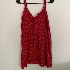 Tie Front, Elastic Back Casual Red Floral Print Sundress, Red Casual Sundress For Spring, Casual Red Sundress For Spring, Casual Red Sundress For Brunch, Yellow Wrap Dress, Lace Embroidery Dress, Side Cutout Dress, Knit Lace Dress, Pacsun Dresses