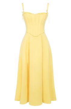 Dress For Garden Party, Midi Sundress, Yellow Midi Dress, Corset Bustier, Eve Dresses, Looks Party, Corset Bodice, House Of Cb, Formal Style