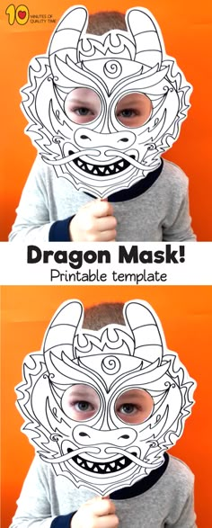 a boy wearing a mask with the words dragon mask printable templates on it