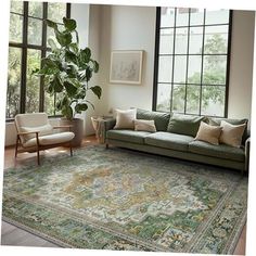 a living room filled with furniture and a large rug on top of a hard wood floor