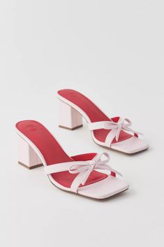 UO Charlie Bow Mule Heel Light Pink Heels, High Heel Loafers, Mule Heel, Bow Mules, Short Heels, Shoe Inspo, Bow Shoes, Strappy Sandals Heels, Swag Shoes