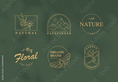 the logos for natural products are shown on a green background, with gold foiling