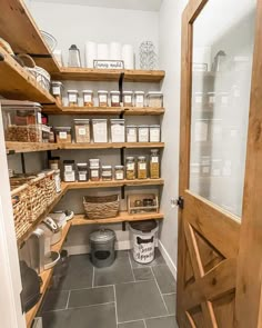 the pantry is stocked with all kinds of food and storage items, including breads