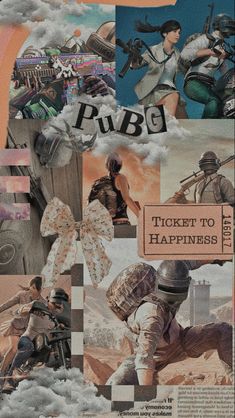 a collage of images with the words pubb written in black and white on it