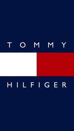 tommy hilfiger's logo on a blue background with red and white stripes