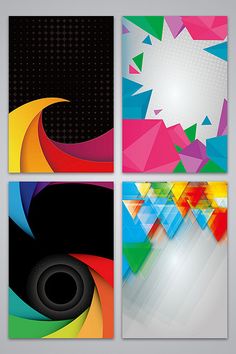 four abstract posters with different colors and shapes