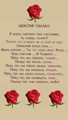 a poem written in russian with three red roses