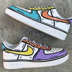 This eye-catching Custom Air Force 1 features the vibrant colors of purple, yellow, and blue. Exactly as shown in the pictures. 📷 Brand New & Authentic. 💯 Hand Painted with attention to detail. 👨‍🎨 Waterproof and Flexible. ❤️ Unisex model. Please refer to the Size Chart. 👟👫 Free Worldwide Shipping. ✈️🌍 Blue Custom Air Force 1, Painted Air Force 1, Painted Nikes, Nike Shoes Air Force, Custom Nike Shoes, Personalized Shoes