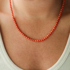 Want to save 15% off your first order? Sign up for our newsletter by visiting our website and filling out the pop up form. Receive a code by email, then send us that code through Etsy messages to save 15% off your ETSY order, sign up here: www.earthlyabundancejewelry.com  This is 100% genuine red Italian coral - sourced from the Mediterranean Sea. This is not synthetic, bamboo or imitation coral.  D E T A I L S △ Handmade in Vancouver △ Genuine Red Italian Coral size 4mm △ 14K gold filled △ 18.2 Adjustable Red Coral Necklaces, Regular Necklace, Hand-strung Red Coral Beaded Necklaces As Gift, Hand-strung Red Coral Necklace Gift, Multi-strand Red Coral Necklace, Adjustable Hand-strung Red Coral Necklace, Red Coral Necklace, Gemstone Properties, Rishikesh