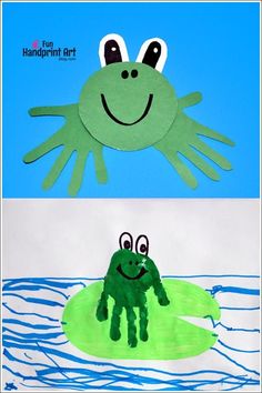 Handprint Frog Crafts for Kids Reptile Crafts, Hand Print Art, Frog Craft, Frog Theme, Frog Crafts, Project For Kids, Animal Crafts For Kids, Handprint Crafts, Daycare Crafts