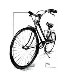 a black and white drawing of a bicycle