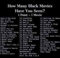 a black screen with the text how many black movies have you seen? i point = 1 movie