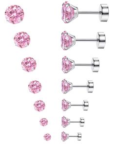 PRICES MAY VARY. [CZ Stud Earrings] One order include 7 pairs of stainless steel cartlidge earrings stud. Affordable and acceptable price, meet your daily needs, give you charming look and win more compliments.Classic design: simple and generous round cubic zirconia inlay, sparkling, overall fashion personality, no matter what seasons can be easily matched. [Flat Backed Earrings Size]Cubic zirconia width 2,3,4,5,6,7,8mm, gauge size: 20g =0.8mm, rod length: 6mm, the diameter of the flat back is 5 Cartlidge Earrings, Flatback Earrings, Pink Earring, Colorful Stud Earrings, Red Earrings Stud, Pink Stud Earrings, Barbell Earrings, Tragus Stud, Cartilage Earrings Stud