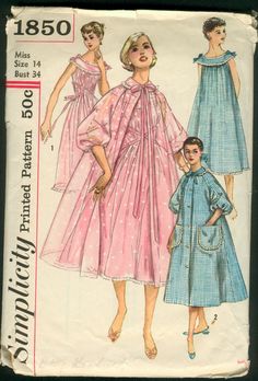 Vintage Negligee, Coat Sewing, Nightgown Pattern, 1950s Sewing Patterns, Vintage Dress Patterns, Sleeveless Gown, Motif Vintage, Nightgowns For Women, Coat Patterns