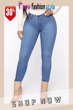 Medium Blue Fashion Casual Solid Basic Mid Waist Skinny Denim Jeans Fly High, Pencil Pants, Jeans Online, Wholesale Fashion, Medium Blue, Blue Fashion, Fashion Casual, Denim Jeans, Levi Jeans