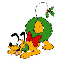 pluto the dog with christmas wreath and holly