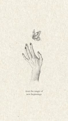 a drawing of a hand reaching for a butterfly