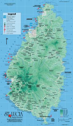 a large map of the island of st lucia with all its major cities and airports