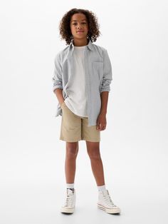 Soft knit shorts with low stretch.  Button at center front Boys Spring Outfits, Balance Outfit, Kids Uniform, Boys Summer Fashion, Kids Uniforms, Boys Outfits, Dressy Shorts, Beachwear Skirt, Curve Jeans