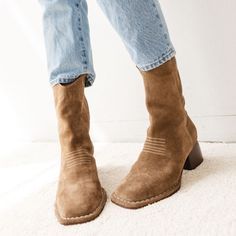 The West Boot [Moss] – E I T H E R / O R Women’s Cowboy Boots, Brown Cowboy Boots Outfit, Suede Boots Outfit, Brown Cowboy Boots, Ankle Cowboy Boots, Elegant Heels, Frye Boots, Everyday Shoes, Trendy Sneakers