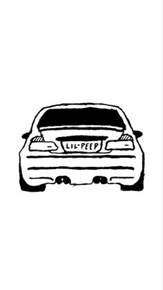 a black and white drawing of a car