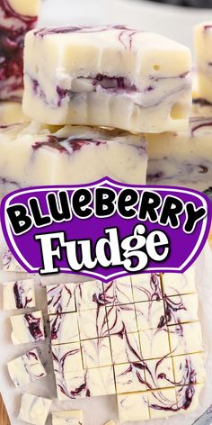 blueberry fudge pops are stacked on top of each other