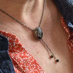 "This design is a success in so many ways. We love the traditional western bolo tie, but we wanted a more feminine version of it. We've used traditional southwestern silversmithing using .925 twist wire accents -- oxidized, sanded and polished. This necklace closes in the back with a clasp like any necklace and uses an ultra-comfortable .925 Sterling Silver rope chain -- the sterling silver chain \"tips\" (hematite) are an added bonus, and really add a lot. An LBJ original! The Mock Bolo. featur Collar Bone Necklace, Western Style Lariat Necklace For Gifts, Western Bolo Tie, Silver Statement Necklace, Bolo Necklace, Silver Rope Chain, Necklace Outfit, Stone Choker, Jasper Necklace