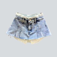 Welcome to the 2023 Spring-Summer Collection - street style at its finest! Unveil the exposed pocket color denim skort for fashionable women who love to make a statement. This mid-waist skort features a zipper and button closure. promises to make you look effortlessly stylish and chic.Why You'll Fall In Love Street Style: With its exposed pocket and unique zipper and button closure. this skort is the perfect mix of modern street style and classic fashion. Vibrant Color: An eye-catching color pro Trendy Bottoms With Built-in Shorts, Denim Skort With Built-in Shorts For Spring, Spring Denim Skort With Built-in Shorts, Trendy Skort With Built-in Shorts For Day Out, Denim Skort With Built-in Shorts For Summer, Trendy Skort With Built-in Shorts, Fitted Jean Shorts With Pockets For Day Out, Trendy High-waisted Jean Shorts With Pockets, Trendy Denim Skort With Built-in Shorts