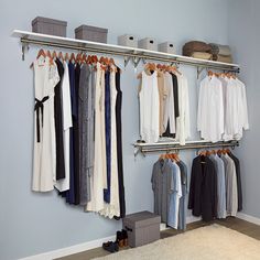 This heavy duty rod is part of a heavy duty hardware system to organize closets with simple and basic hardware for hanging clothes: brackets, rods, flanges and shelves. The heavy duty system is designed to hold more than the standard duty items. Project Source Closet Rod 96-in L x 1.3125-in H Satin Nickel Metal Closet Rod | 27774TNOLG Spare Bedroom Into Walk In Closet, Closet Rod Height, Chrome Shelf Brackets, Spare Room Walk In Closet, Closet Alternatives, Spare Room Closet, Chrome Shelf, Metal Closet, Cheap Closet