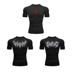 **IF YOU WOULD LIKE DIFFERENT SIZES FOR EACH SHIRT, PLEASE LEAVE A MESSAGE WITH YOUR ORDER OR SEND US A DIRECT PM! THANK YOU :) ** Any questions? Just Ask!  This Bundle Includes: 1x Enstasis Shirt 1x Diaphthora Shirt 1x Berserk Shirt Enhance your workout experience with the Enstasis, Berserk, Diapthora Bundle Compression Shirts. This bundle includes three premium compression shirts designed to provide optimal support and comfort during your fitness routine. The Compression Shirts offers a snug f Fitted Sports Shirt With Graphic Print, Fitted Graphic Print Sports Shirt, Fitted Black Shirt For Gym, Fitted Cotton Sports Shirt, Fitted Graphic Print T-shirt For Sports, Sporty Fitted Shirt With Letter Print, Fitted Short Sleeve Tops With Logo Print, Fitted Breathable Cotton Top, Breathable Fitted Cotton Tops