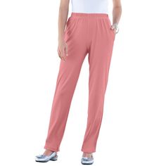 A relaxed fit and easy pull-on design make style a breeze. Elastic waist, side pockets. Lace Pants, Utility Pants, Straight Trousers, High Rise Pants, Elastic Waist Pants, Desert Rose, Scrub Pants, Knit Pants, Tailored Trousers