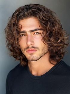 Dark Curls Men, Man With Dark Curly Hair, Brown Hair Colors Fall, Fall Hair Brown, Hair Ideas For Men, Jawline Goals, Shoulder Length Wavy Hair, Long Curly Hair Men, Long Hair Perm