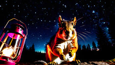 Funny animal 0.5 wide angle closeup of a squirrel by a camping lantern, with a background of starry night sky. 4k Wallpaper For Laptop, Squirrel Cute, Wide Angle Photography, Angle Photography, Squirrel Funny, Camping Aesthetic, Funny Camping, Free Desktop Wallpaper